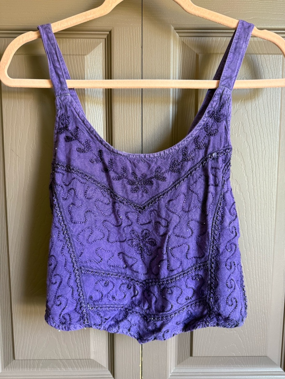 Purple Beaded Scoop Neck Tank Top